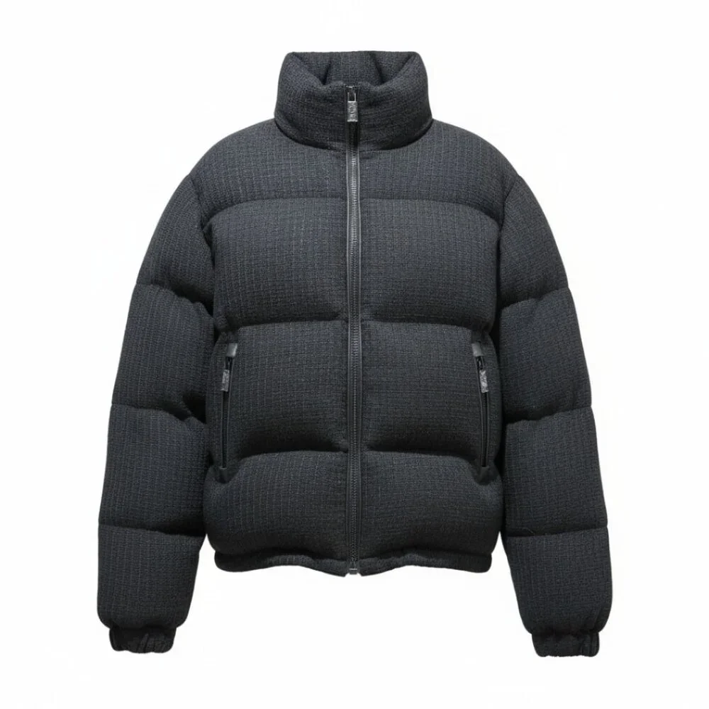 The Kooples Rosella Strand Black Puffer Coat | Tweed Women’s Quilted Jacket S - Picture 1 of 9